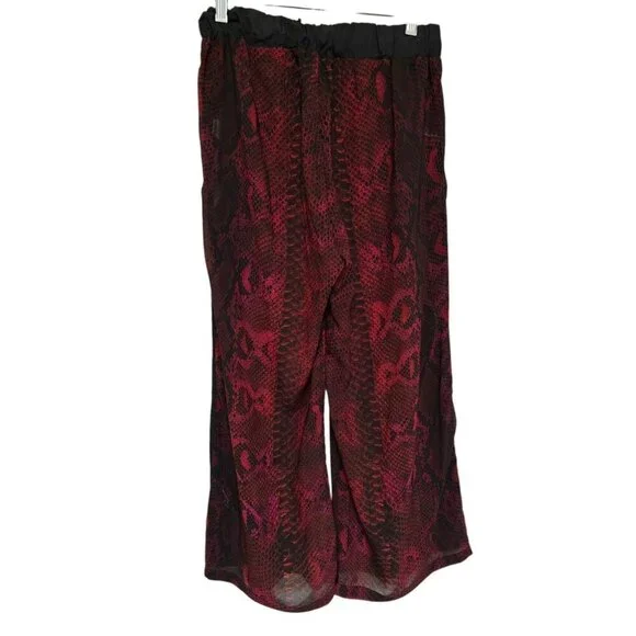 Roberto Cavalli Beach Women Wide Leg Pants Size Small Red Snake Print Semi Sheer - Picture 3 of 9
